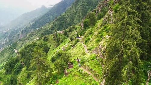 Drone Shot of Trekking Trail – Scenic Himalayan Path through Green Valleys, Himachal
