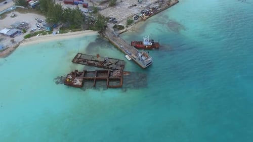 aerial sunken ships in bay 4k