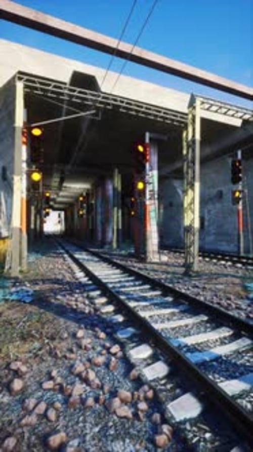 Fast Train Approaching Through Urban Railway Tunnel