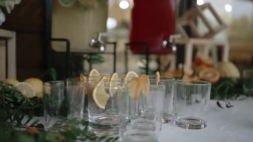 Beverage Bar with Citrus Decorated Cups