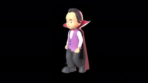 Cute Cartoon 3D Vampire Boy Walking Loop for Halloween