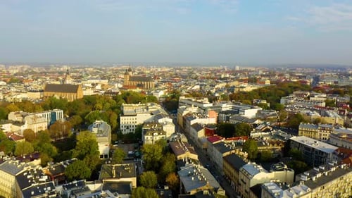 Aerial drone view of Krakow, Poland. Krakow, aerial view, Main Market Square