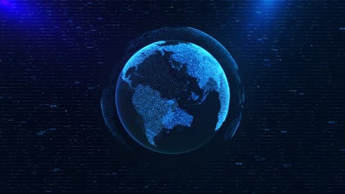 Futuristic Blue Digital Earth Globe Rotating Technology Background