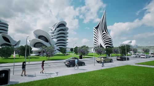 Futuristic City Green Curve Buildings Fantasy Fiction Skyscrapers Architecture