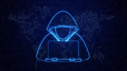 Digital Hacker Icon Loop on Global Network Background