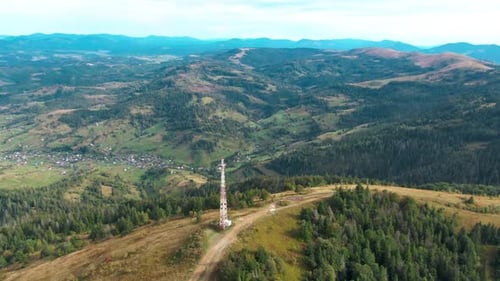 Panning Wide Shot Picturesque Nature in Carpathian Mountains Aerial View of Ukrainian Landscape in