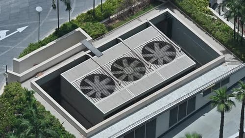 Aerial view of large industrial air conditioning units