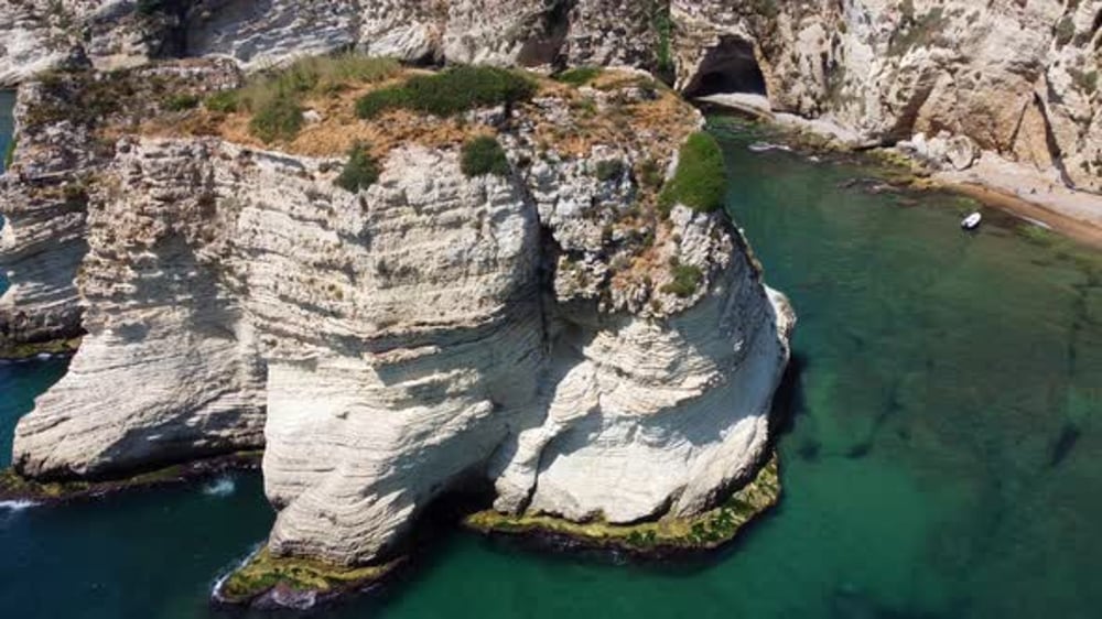 Aerial View Of Raouche Rocks (Pigeon Rock) In Beirut, Lebanon., Nature ...