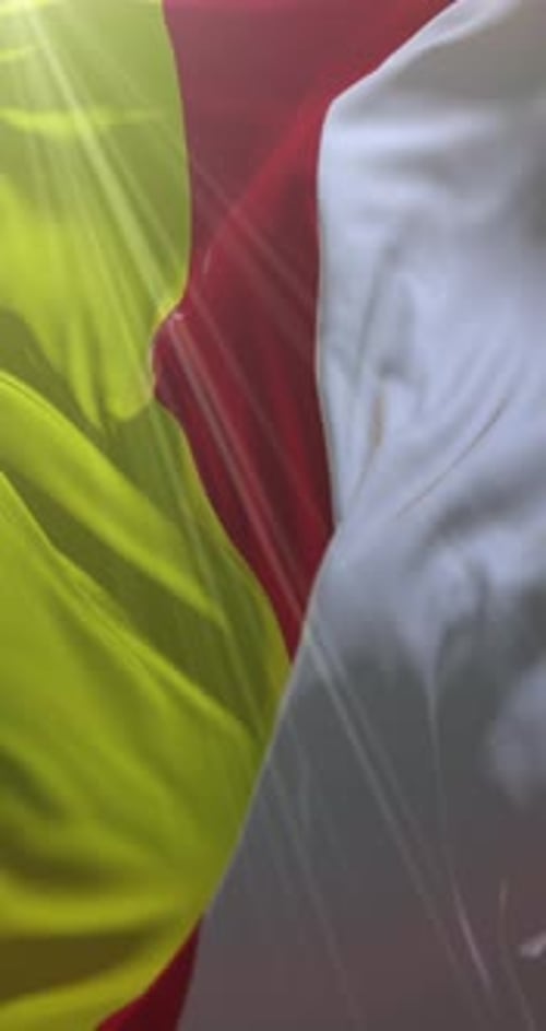 Vertical Waving Flag of Yellow, Red, and White