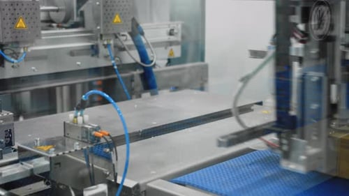 Goods being boxed in automated packaging system; innovative engineering