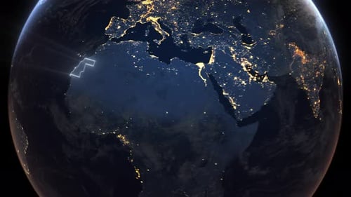 Realistic Earth Orbit and Zoom Glowing Borders Western Sahara