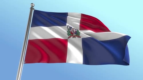 Realistic 3D Dominican Republic Flag Waving in Blue Sky