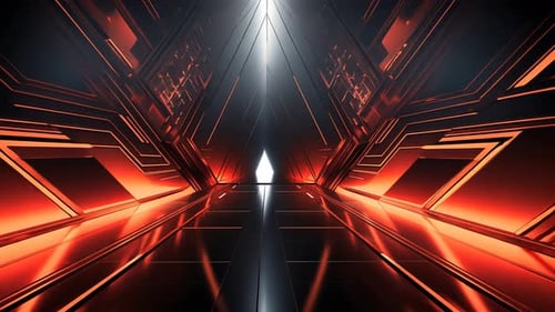Futuristic, glowing tunnel with triangular design