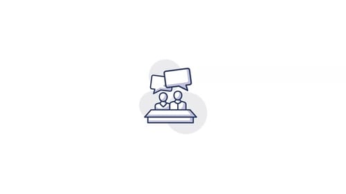 Animated Line Icon of People Communicating at Desk
