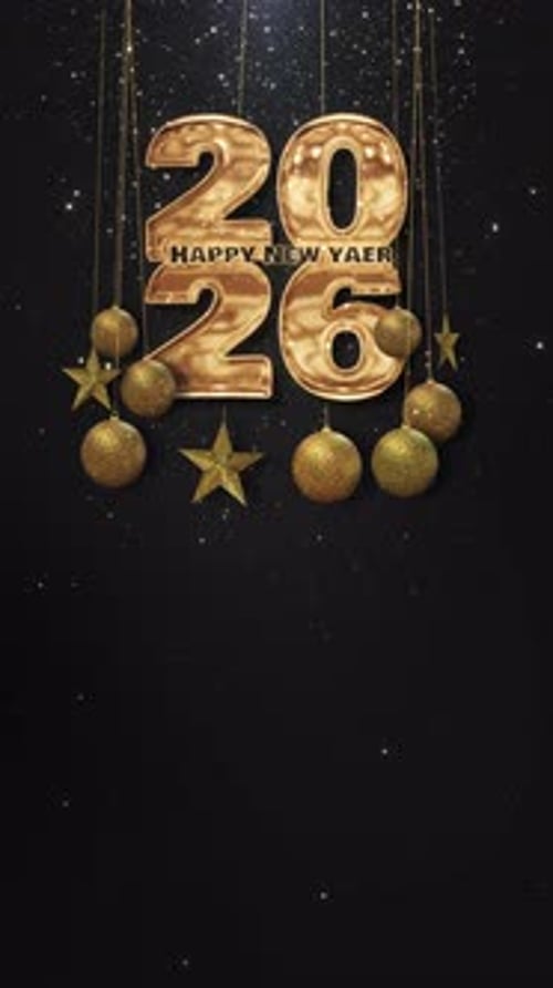 Golden Happy New Year 2026 Vertical Celebration Animation