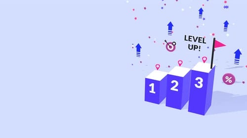 Animated 3D Progress Bar Chart with Level Up Text