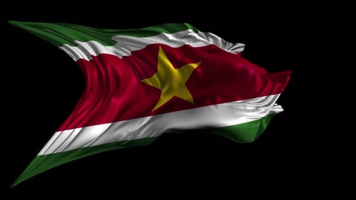 Realistic Suriname Flag Waving Animation on Black Background