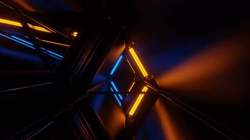 Orange And Blue Strobe Mirror Triangular Tunnel Background Vj Loop In 4K