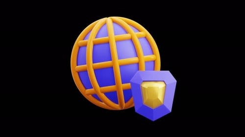 3D Animated Global Network Shield Icon for Digital Security
