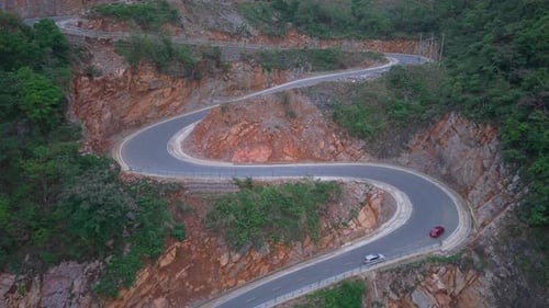 Aerial view of Khau Coc Cha mountain pass in Bao Lac, Cao Bang, Vietnam