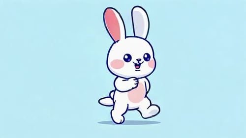 Cute Flat Design Animated Rabbit Hopping Cartoon Character Loop