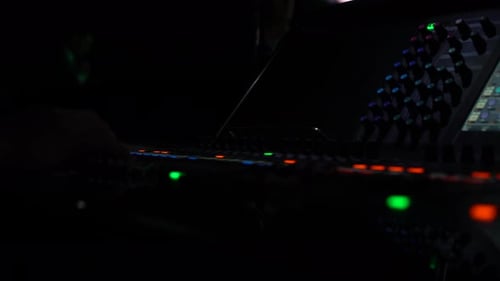 Sound Mixing Board Illuminated in Low Light