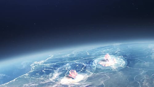 Nukleare Explosionen und Pilzwolken aus dem Weltraum,