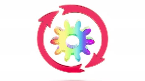 Color Glass Gear Arrow Circle Cycle on White Bg Able to Loop Endless