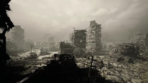Menacing Storm Clouds Cast Shadows Over Fragmented and Uneven Wreckage