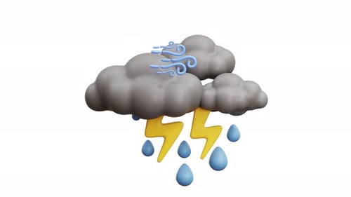 3D Animation Storm Clouds With Rain, Wind And Lightning