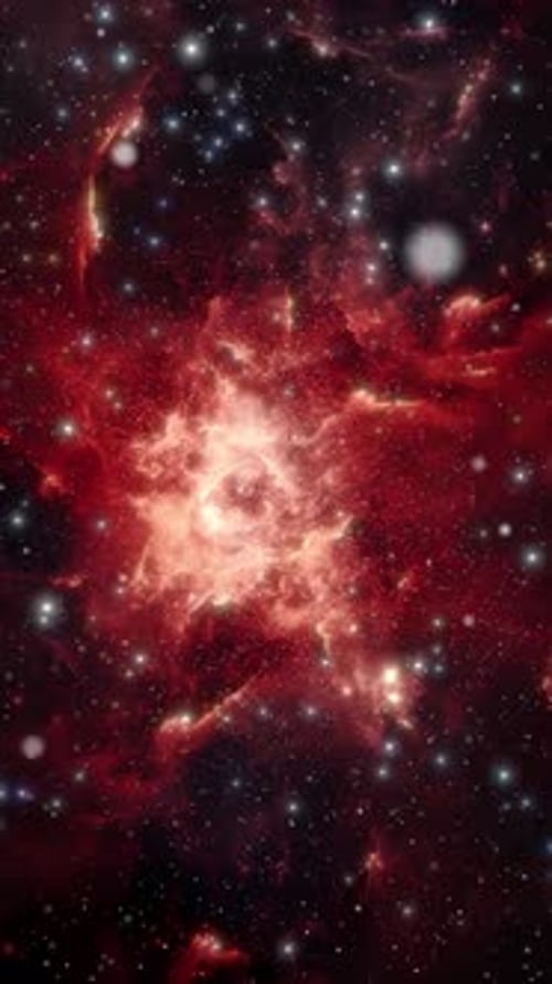 Flying Through Red Cosmic Nebula with Stars Background