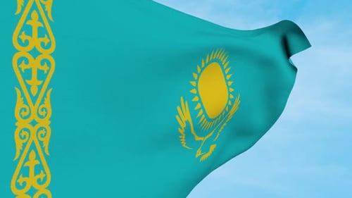 Realistic Kazakhstan National Flag Waving In Slow Motion