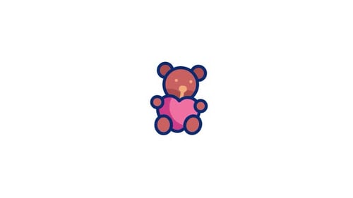 Cute Animated Flat Design Teddy Bear Holding Heart Icon