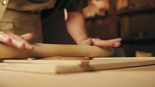 Woman Potter Works with Clay on Master Class in Studio Working Process in Ceramic Workshop Potter