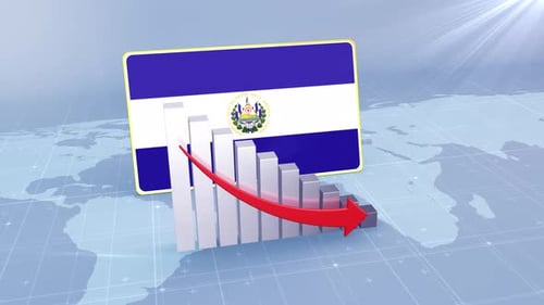 El Salvador Flag With Decrease Bar Chart Graph And Arrow Red