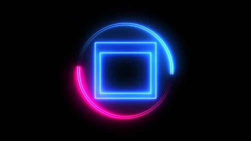 Neon Glowing Circle and Square Rotation Animation Loop