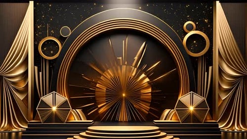Elegant Gold and Black Stage Background with Spinning Rays