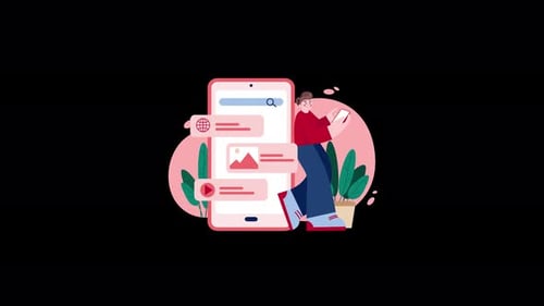 Person interacting with a smartphone in a digital environment