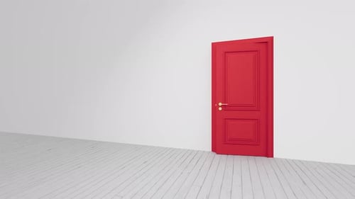 Red door opening on green screen background