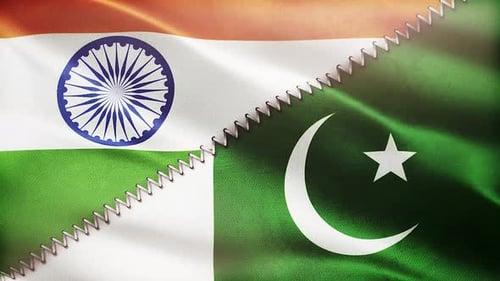 Waving India and Pakistan Flags Stitched Together