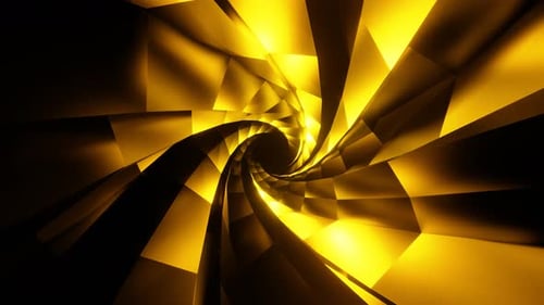 Abstract 3D Animation of a Hypnotic Tunnel Creating Dynamic Music Visualization in Stunning Golden C
