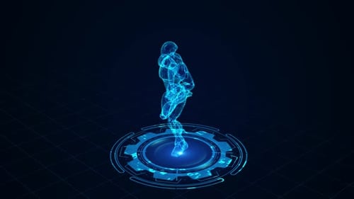 Holographic Athlete Running In Futuristic Simulation