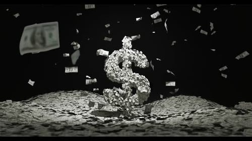 Dynamic Dollar Sign Surrounded by Falling Cash