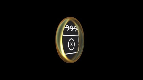 Golden 3D Rotating Circle Icon with Calendar and Notebook Animation
