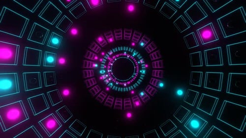 Pink And Cyan Strobe In Neon Square Elements Tunnel Background Vj Loop In 4K