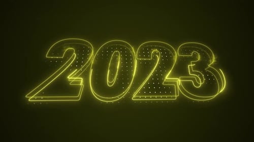Neon Yellow 2023 Year Icon 3D Moving Outline Loop Background