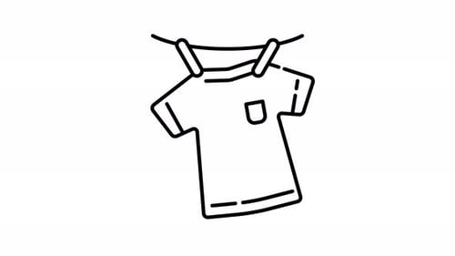Animated Sketch Line Art T-Shirt Drying on Clothesline