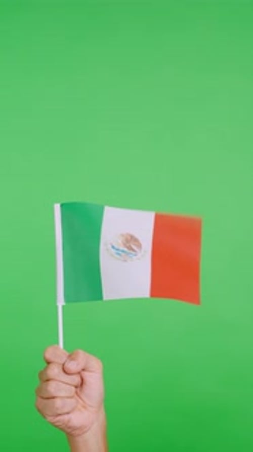 Arm waving Mexican flag on green screen