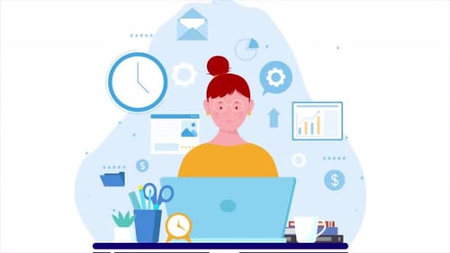 Young Girl Working on Office with Taskings 4K