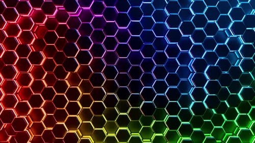 Vibrant Neon Hexagon Grid Animated Background Loop